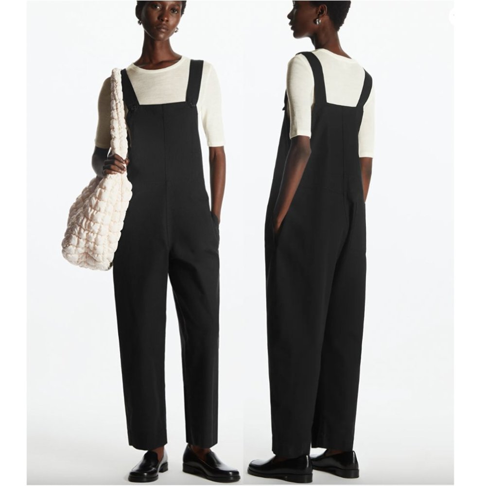 COS Barrel-Leg Cotton Dungarees in Black